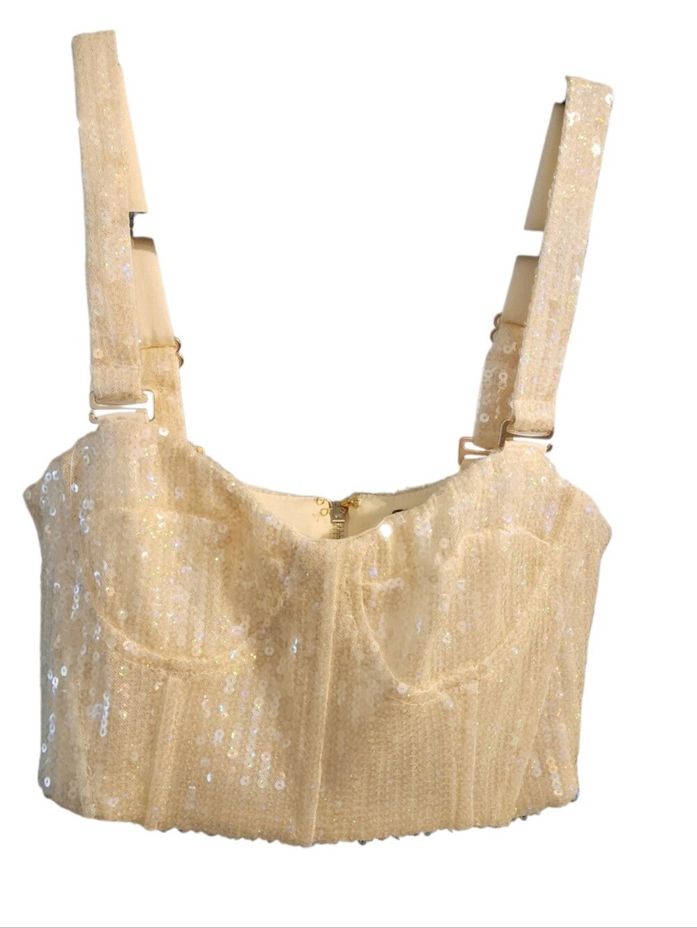 FOREVER 21 Beige Sequin Crop Top, Size Small. New with Tags
